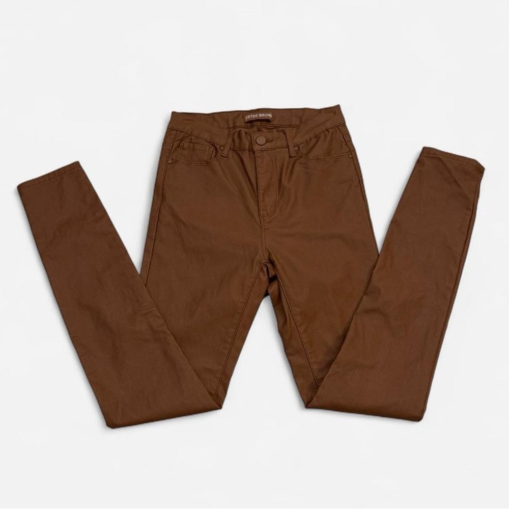 Estee Brown Camel Coated Faux Leather Pants Size Small Casual Boho Festival